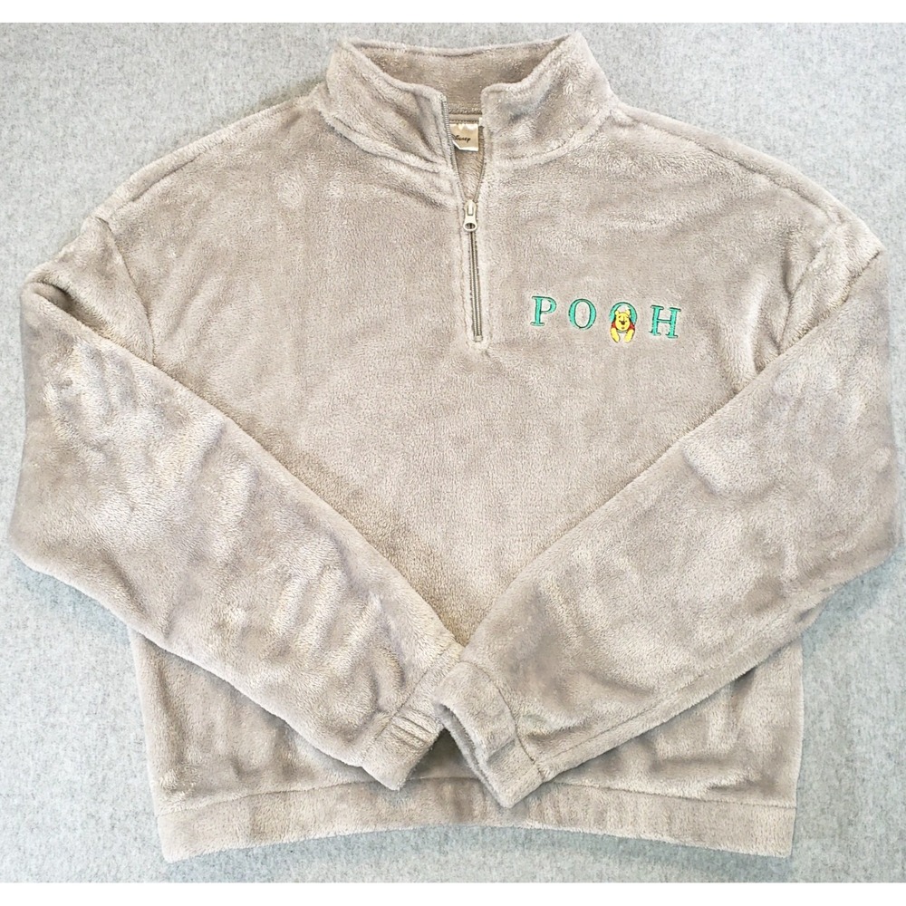 Disney Winnie the Pool Plush Quarter Zip Pullover Womens Gray Size L Fleece